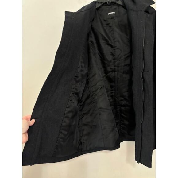 Express Mens Medium Coat Wool Blend Military Peacoat Winter Button Zip Gray - Picture 6 of 10